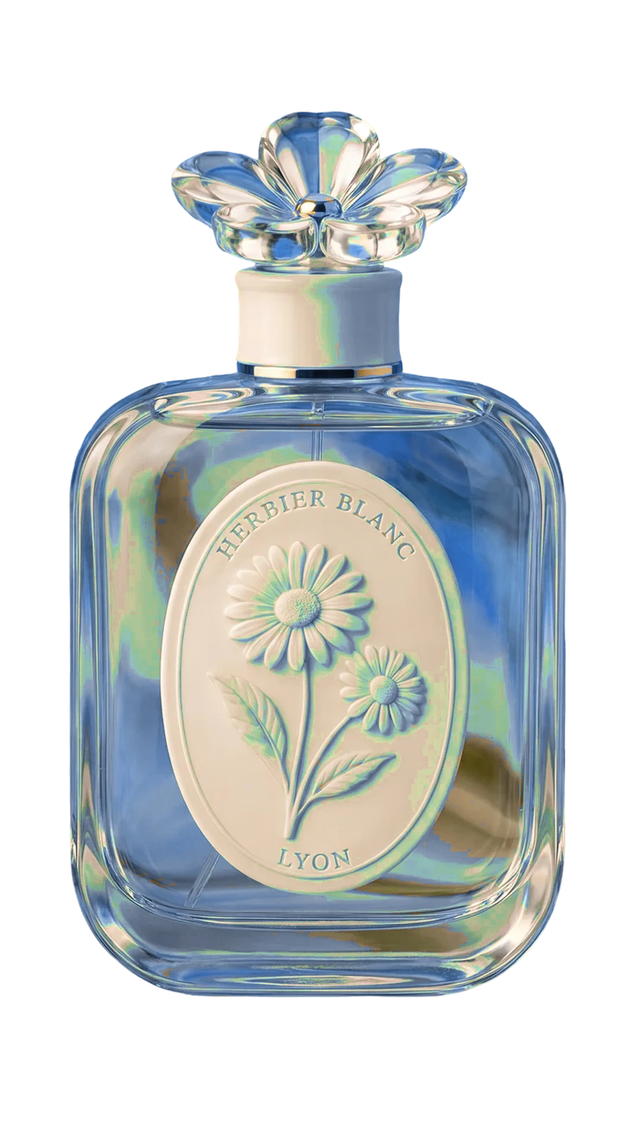 Herbier Blanc Marguerite Fauve bottle, daisy-shaped glass stopper